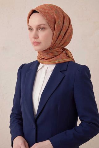 Pamuk Karışımlı Soft Eşarp Osmanlı Motif Desen Koyu Pembe 90x90 - Soft Eşarp - | Silk Home