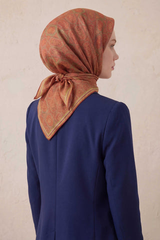 Pamuk Karışımlı Soft Eşarp Osmanlı Motif Desen Koyu Pembe 90x90 - Soft Eşarp - | Silk Home