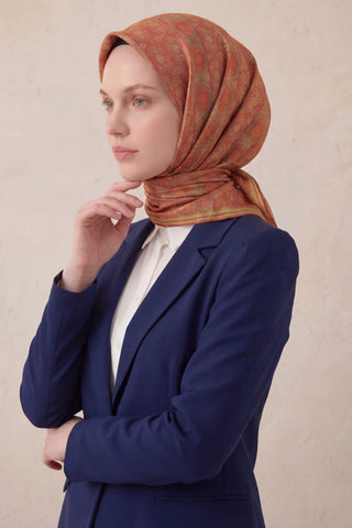 Pamuk Karışımlı Soft Eşarp Osmanlı Motif Desen Koyu Pembe 90x90 - Soft Eşarp - | Silk Home
