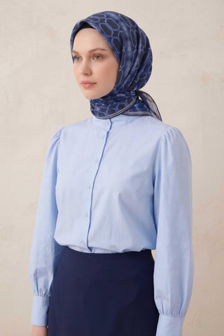Pamuk Karışımlı Soft Eşarp Osmanlı Motif Desen Lacivert 90x90 - Soft Eşarp - | Silk Home