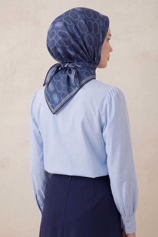 Pamuk Karışımlı Soft Eşarp Osmanlı Motif Desen Lacivert 90x90 - Soft Eşarp - | Silk Home