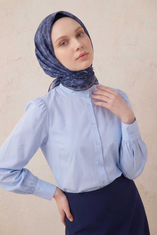 Pamuk Karışımlı Soft Eşarp Osmanlı Motif Desen Lacivert 90x90 - Soft Eşarp - | Silk Home