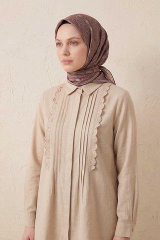 Pamuk Karışımlı Soft Eşarp Osmanlı Motif Desen Kahverengi 90x90 - Soft Eşarp - | Silk Home