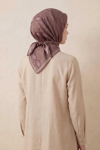 Pamuk Karışımlı Soft Eşarp Osmanlı Motif Desen Kahverengi 90x90 - Soft Eşarp - | Silk Home