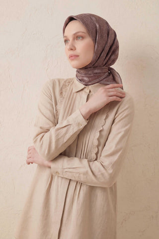 Pamuk Karışımlı Soft Eşarp Osmanlı Motif Desen Kahverengi 90x90 - Soft Eşarp - | Silk Home