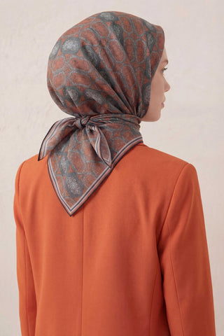 Pamuk Karışımlı Soft Eşarp Osmanlı Motif Desen Indigo 90x90 - Soft Eşarp - | Silk Home