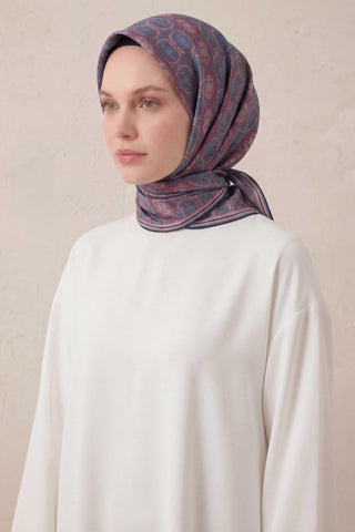 Pamuk Karışımlı Soft Eşarp Osmanlı Motif Desen Mürdüm 90x90) - Soft Eşarp - | Silk Home
