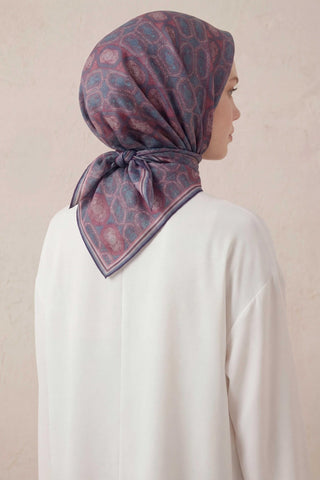Pamuk Karışımlı Soft Eşarp Osmanlı Motif Desen Mürdüm 90x90) - Soft Eşarp - | Silk Home
