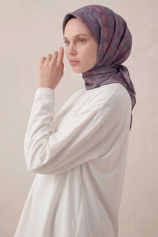 Pamuk Karışımlı Soft Eşarp Osmanlı Motif Desen Mürdüm 90x90) - Soft Eşarp - | Silk Home