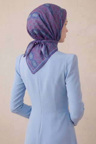 Pamuk Karışımlı Soft Eşarp Osmanlı Motif Desen Saks Mavi 90x90 - Soft Eşarp - | Silk Home