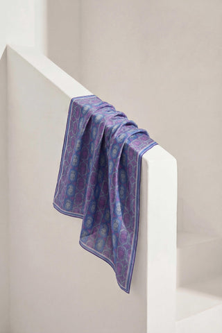 Pamuk Karışımlı Soft Eşarp Osmanlı Motif Desen Saks Mavi 90x90 - Soft Eşarp - | Silk Home