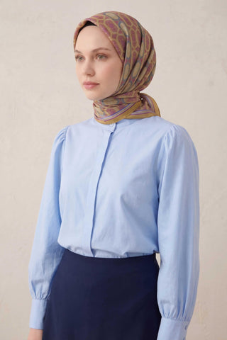 Pamuk Karışımlı Soft Eşarp Osmanlı Motif Desen Hardal 90x90 - Soft Eşarp - | Silk Home