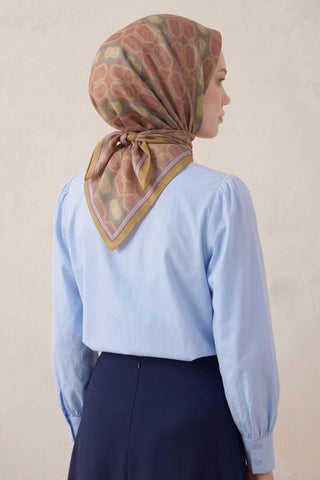 Pamuk Karışımlı Soft Eşarp Osmanlı Motif Desen Hardal 90x90 - Soft Eşarp - | Silk Home