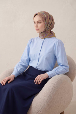 Pamuk Karışımlı Soft Eşarp Osmanlı Motif Desen Hardal 90x90 - Soft Eşarp - | Silk Home