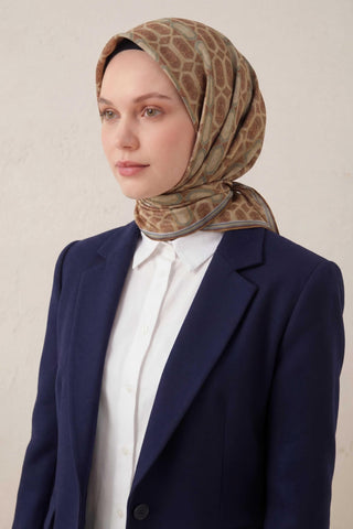 Pamuk Karışımlı Soft Eşarp Osmanlı Motif Desen Pastel Sarı 90x90 - Soft Eşarp - | Silk Home