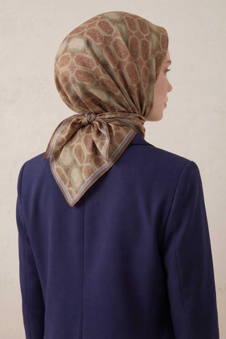 Pamuk Karışımlı Soft Eşarp Osmanlı Motif Desen Pastel Sarı 90x90 - Soft Eşarp - | Silk Home