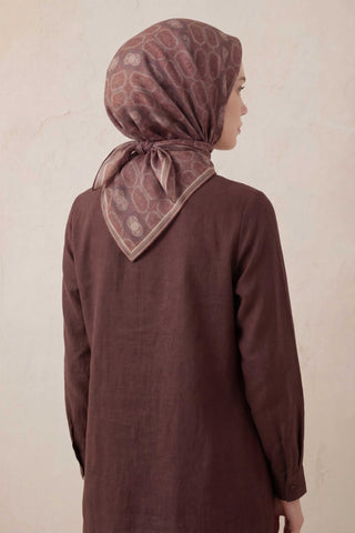 Pamuk Karışımlı Soft Eşarp Osmanlı Motif Desen Soluk Mor 90x90 - Soft Eşarp - | Silk Home