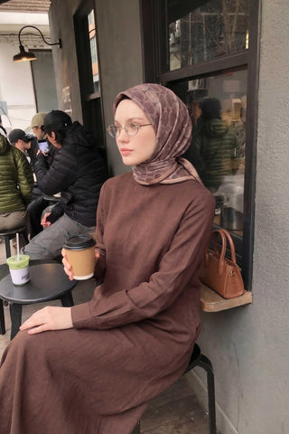 Pamuk Karışımlı Soft Eşarp Osmanlı Motif Desen Soluk Mor 90x90 - Soft Eşarp - | Silk Home