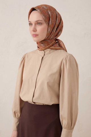Pamuk Karışımlı Soft Eşarp Osmanlı Motif Desen Koyu Kahve 90x90 - Soft Eşarp - | Silk Home