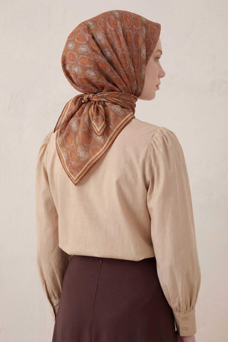 Pamuk Karışımlı Soft Eşarp Osmanlı Motif Desen Koyu Kahve 90x90 - Soft Eşarp - | Silk Home