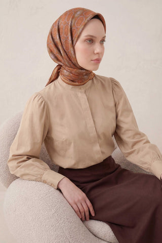 Pamuk Karışımlı Soft Eşarp Osmanlı Motif Desen Koyu Kahve 90x90 - Soft Eşarp - | Silk Home