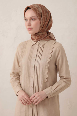 Pamuk Karışımlı Soft Eşarp Osmanlı Motif Desen Taba 90x90 - Soft Eşarp - | Silk Home
