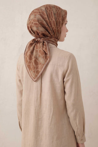Pamuk Karışımlı Soft Eşarp Osmanlı Motif Desen Taba 90x90 - Soft Eşarp - | Silk Home
