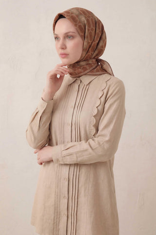 Pamuk Karışımlı Soft Eşarp Osmanlı Motif Desen Taba 90x90 - Soft Eşarp - | Silk Home