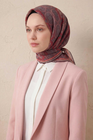 Pamuk Karışımlı Soft Eşarp Osmanlı Motif Desen Vişne Çürüğü 90x90 - Soft Eşarp - | Silk Home