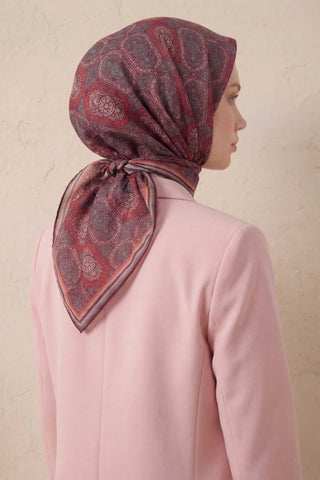 Pamuk Karışımlı Soft Eşarp Osmanlı Motif Desen Vişne Çürüğü 90x90 - Soft Eşarp - | Silk Home