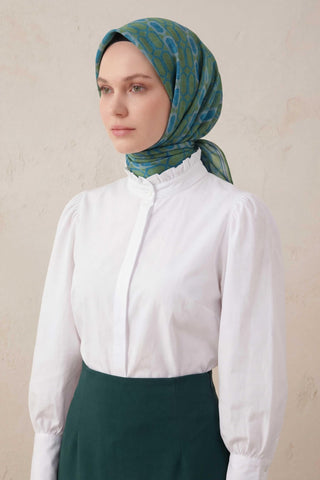 Pamuk Karışımlı Soft Eşarp Osmanlı Motif Desen Bebe Mavi 90x90 - Soft Eşarp - | Silk Home