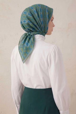 Pamuk Karışımlı Soft Eşarp Osmanlı Motif Desen Bebe Mavi 90x90 - Soft Eşarp - | Silk Home