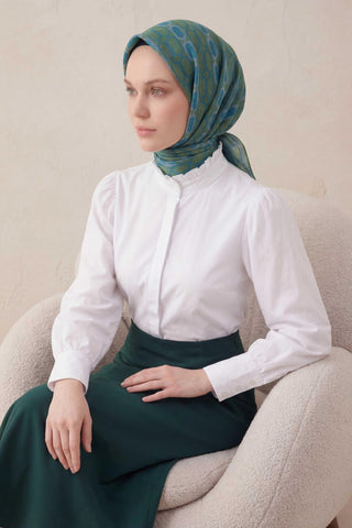 Pamuk Karışımlı Soft Eşarp Osmanlı Motif Desen Bebe Mavi 90x90 - Soft Eşarp - | Silk Home
