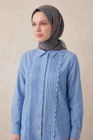 Pamuk Karışımlı Soft Eşarp Osmanlı Motif Desen Antrasit 90x90 - Soft Eşarp - | Silk Home