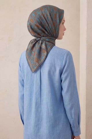 Pamuk Karışımlı Soft Eşarp Osmanlı Motif Desen Antrasit 90x90 - Soft Eşarp - | Silk Home