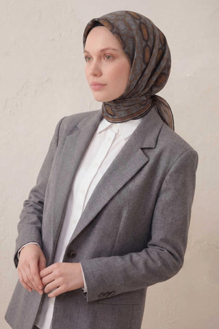 Pamuk Karışımlı Soft Eşarp Osmanlı Motif Desen Koyu Gri 90x90 - Soft Eşarp - | Silk Home
