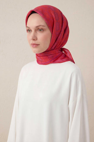 Pamuk Karışımlı Soft Eşarp Osmanlı Motif Desen Kırmızı 90x90 - Soft Eşarp - | Silk Home