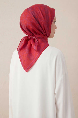 Pamuk Karışımlı Soft Eşarp Osmanlı Motif Desen Kırmızı 90x90 - Soft Eşarp - | Silk Home