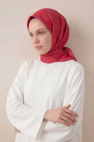 Pamuk Karışımlı Soft Eşarp Osmanlı Motif Desen Kırmızı 90x90 - Soft Eşarp - | Silk Home