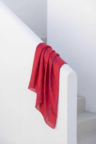 Pamuk Karışımlı Soft Eşarp Osmanlı Motif Desen Kırmızı 90x90 - Soft Eşarp - | Silk Home