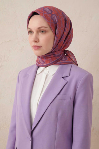 Pamuk Karışımlı Soft Eşarp Osmanlı Motif Desen Vişne 90x90 - Soft Eşarp - | Silk Home