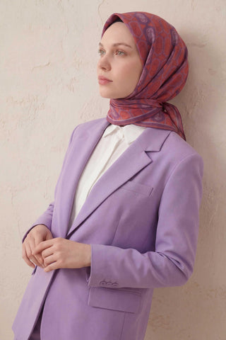 Pamuk Karışımlı Soft Eşarp Osmanlı Motif Desen Vişne 90x90 - Soft Eşarp - | Silk Home