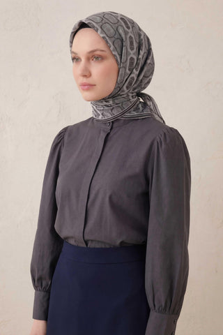 Pamuk Karışımlı Soft Eşarp Osmanlı Motif Desen Açık Gri 90x90 - Soft Eşarp - | Silk Home