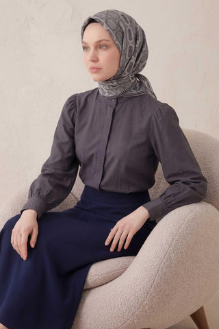 Pamuk Karışımlı Soft Eşarp Osmanlı Motif Desen Açık Gri 90x90 - Soft Eşarp - | Silk Home