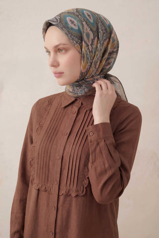 Pamuk Karışımlı Soft Eşarp Baklava Desen Gri 90x90 - Soft Eşarp - | Silk Home