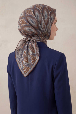 Pamuk Karışımlı Soft Eşarp Baklava Desen Indigo 90x90 - Soft Eşarp - | Silk Home