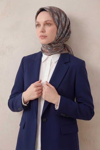 Pamuk Karışımlı Soft Eşarp Baklava Desen Indigo 90x90 - Soft Eşarp - | Silk Home
