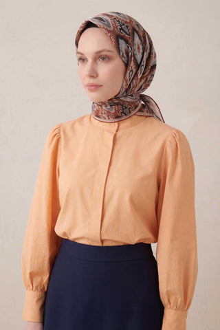 Pamuk Karışımlı Soft Eşarp Baklava Desen Taba 90x90 - Soft Eşarp - | Silk Home