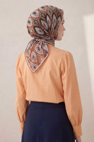 Pamuk Karışımlı Soft Eşarp Baklava Desen Taba 90x90 - Soft Eşarp - | Silk Home