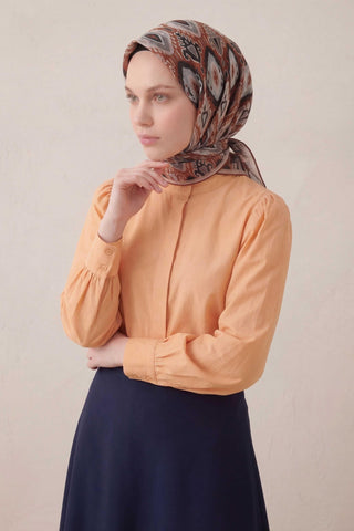 Pamuk Karışımlı Soft Eşarp Baklava Desen Taba 90x90 - Soft Eşarp - | Silk Home